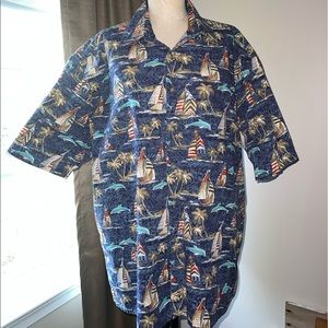 Campia Moda L Hawaiian Shirt Mens Short Sleeve Button Up  Sailboats